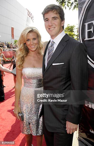 Abby McGrew and NFL player Eli Manning arrives at the 2008 ESPY Awards held at NOKIA Theatre L.A. LIVE on July 16, 2008 in Los Angeles, California....