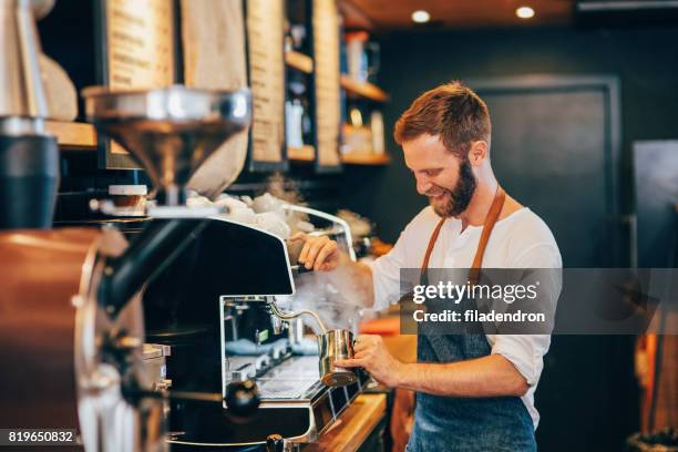 barista making cappuccino - steam machine stock pictures, royalty-free photos & images