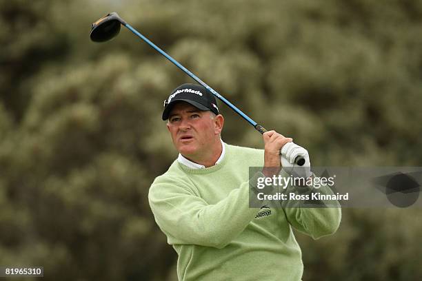 Peter Baker of England tees off on the 2nd during the First Round of the 137th Open Championship on July 17, 2008 at Royal Birkdale Golf Club,...