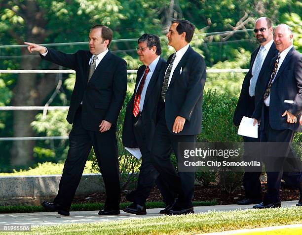 Former White House Press Secretary Scott McClellan leaves the funeral for fellow former White House Press Secretary Tony Snow at the National Shrine...