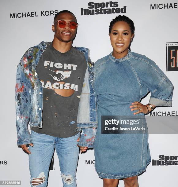 Player Russell Westbrook and wife Nina Earl attend the Sports Illustrated Fashionable 50 event at Avenue on July 18, 2017 in Los Angeles, California.