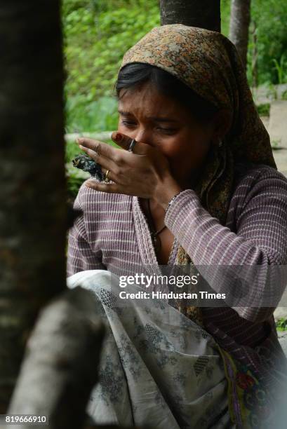 Mamta wife of accused of rape and murder of teenage girl Suraj, who was died in police custody, talking to the reporter during an interview at her...