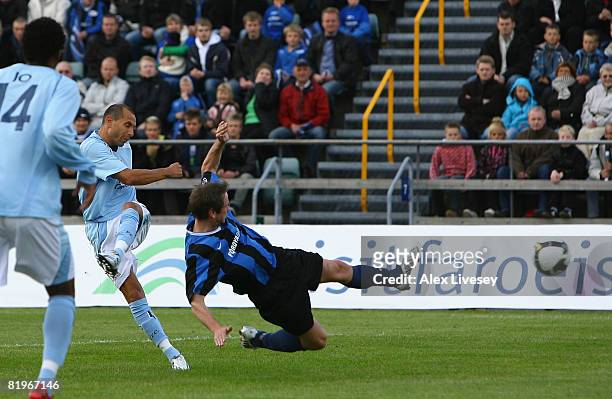 Martin Petrov of Manchester City scores the opening goal during the UEFA Cup 1st Round 1st Leg Qualifying match between EB/Streymur and Manchester...