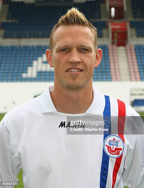 Enrico Kern poses during the Bundesliga 1st Team Presentation of Hansa Rostock at the DKB Arena on July 17, 2008 in Rostock, Germany.