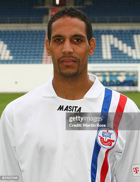 Dexter Langen poses during the Bundesliga 1st Team Presentation of Hansa Rostock at the DKB Arena on July 17, 2008 in Rostock, Germany.