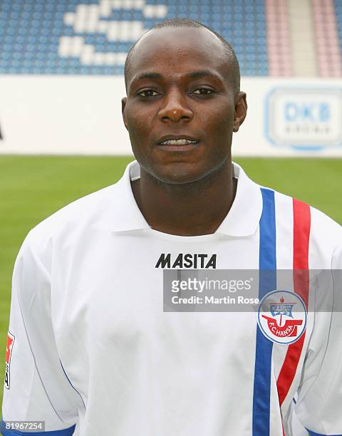 Addy Waku Menga poses during the Bundesliga 1st Team Presentation of Hansa Rostock at the DKB Arena on July 17, 2008 in Rostock, Germany.