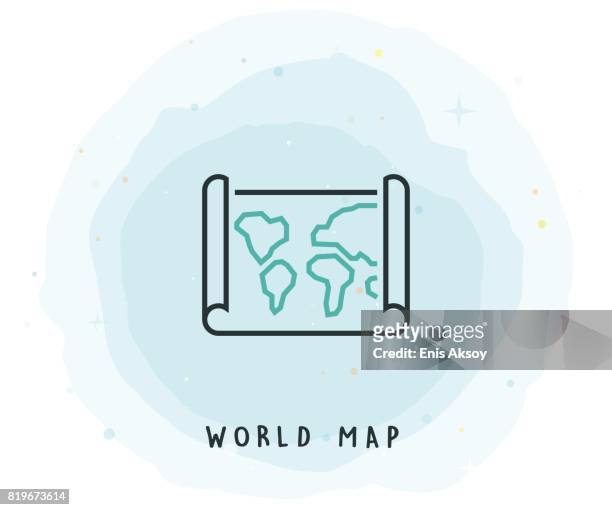 パッチで水彩の世界地図アイコン - クルクルと巻いた点のイラスト素材／クリップアート素材／マンガ素材／アイコン素材