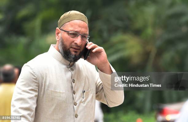 Leader Asaduddin Owaisi at Parliament House during the Monsoon Session on July 20, 2017 in New Delhi, India.