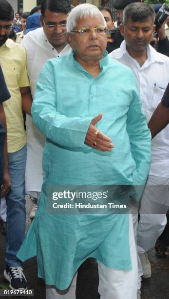 President Lalu Prasad proceeding to appear before a special CBI court in connection with a fodder scam case at Civil court premises on July 20, 2017...