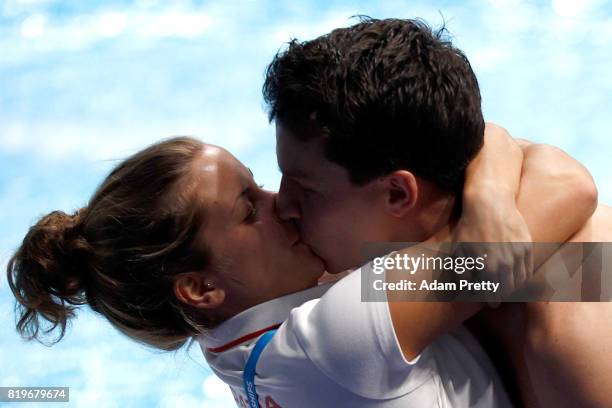 Silver medalist Patrick Hausding of Germany celebrates with his girlfriend after the Men's 3M Springboard final on day seven of the Budapest 2017...