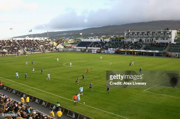 General view of the Torsvollur Stadium during the UEFA Cup 1st Round 1st Leg Qualifying match between EB/Streymur and Manchester City at the...