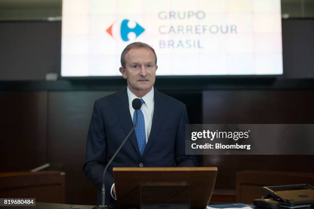 Charles Desmartis, chief executive officer of Grupo Carrefour Brasil, speaks during the initial public offering of Atacadao SA, the Brazilian unit of...