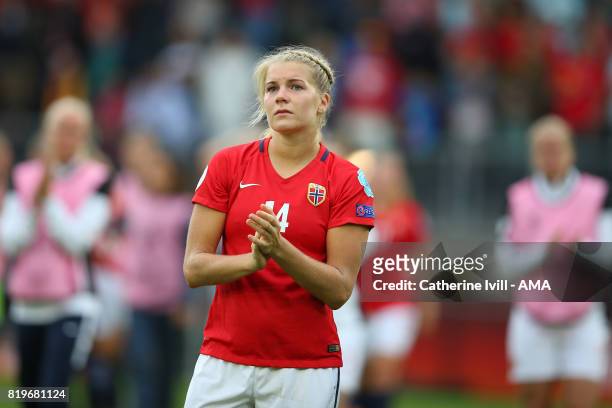 Ada Hegerberg of Norway Women applauds after the UEFA Women's Euro 2017 match between Norway and Belgium at Rat Verlegh Stadion on July 20, 2017 in...