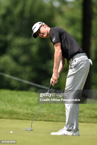 Jordan Niebrugge of the United States putts on the fourth hole during round one of the Mackenzie Investments Open held at Club de Golf Les Quatre...
