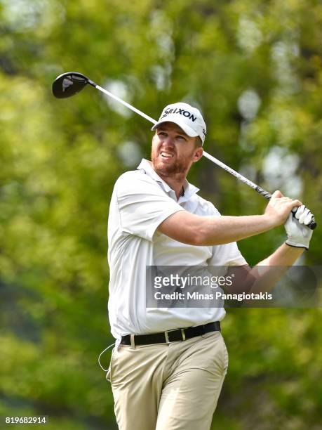 Jeff Rein of the United States tees off from the first hole during round one of the Mackenzie Investments Open held at Club de Golf Les Quatre...