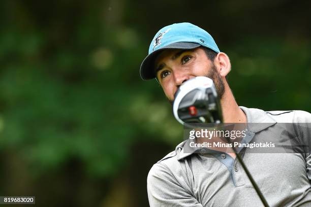 Raoul Menard of Canada looks on from the tenth tee during round one of the Mackenzie Investments Open held at Club de Golf Les Quatre Domaines on...