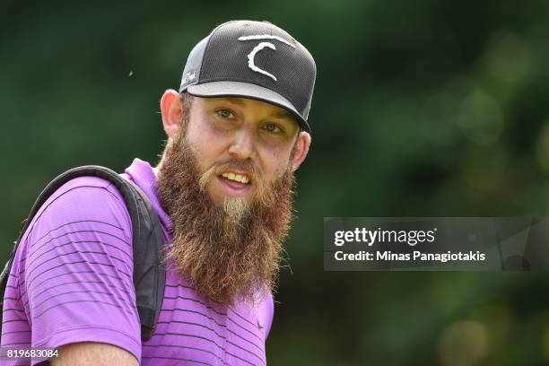 Andrew Ledger of Canada looks on from the fifth hole during round one of the Mackenzie Investments Open held at Club de Golf Les Quatre Domaines on...