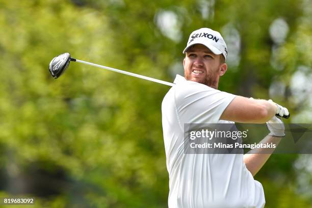 Jeff Rein of the United States tees off from the first hole during round one of the Mackenzie Investments Open held at Club de Golf Les Quatre...