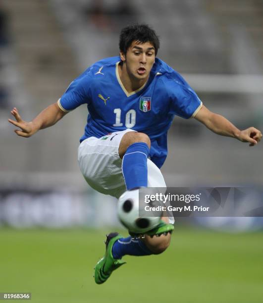 Fernando Forestieri of Italy in action during the UEFA European U19 Championship Group B match between England and Italy at the Strelnice Stadium on...