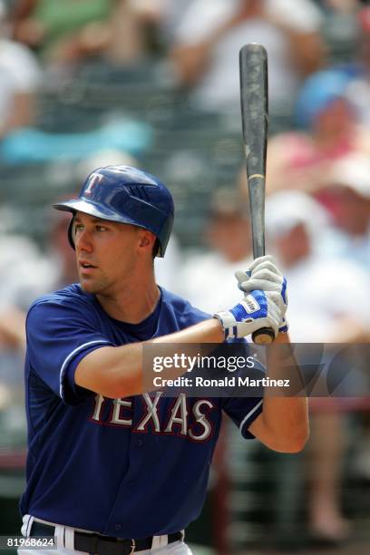 David Murphy of the Texas Rangers at bat against the Chicago White Sox on July 13, 2008 at Rangers Ballpark in Arlington, Texas.