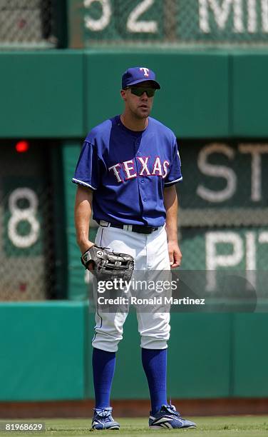 Left fielder David Murphy of the Texas Rangers during play against the Chicago White Sox on July 13, 2008 at Rangers Ballpark in Arlington, Texas.