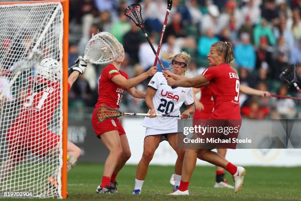 Brooke Griffin of USA scores past goalkeeper Isabel McNab of England during the semi-final match between England and USA during the 2017 FIL...