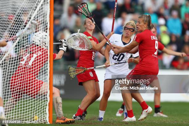 Brooke Griffin of USA scores past goalkeeper Isabel McNab of England during the semi-final match between England and USA during the 2017 FIL...