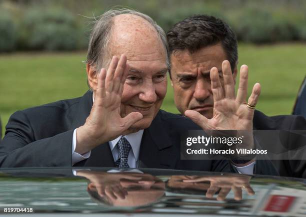 July 20: His Highness Shah Karim al-Hussaini, Prince Aga Khan waves while leaving NOVA University of Lisbon, at the end of the ceremony in which...