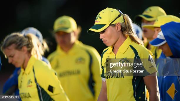 Australia captain Meg Lanning reacts after the ICC Women's World Cup 2017 Semi-Final match between Australia and India at The 3aaa County Ground on...