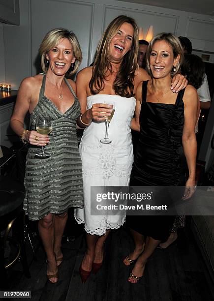 Andrea Catherwood, Celia Walden and Emily Maitlis attend the book launch of 'Harm's Way' written by Celia Walden, at Soho House on July 17, 2008 in...