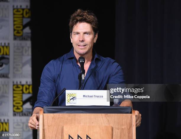 Actor Michael Trucco speaks onstage at the "Medinah" World Premiere Sneak Peek during Comic-Con International 2017 at San Diego Convention Center on...