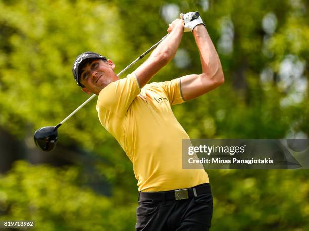 Chris Killmer of the United States tees off from the first hole during round one of the Mackenzie Investments Open held at Club de Golf Les Quatre...