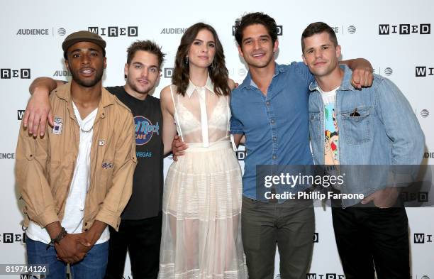 Actors Khylin Rhambo, Dylan Sprayberry, Shelley Hennig, Tyler Posey, and Charlie Carver of 'Teen Wolf' at 2017 WIRED Cafe at Comic Con, presented by...