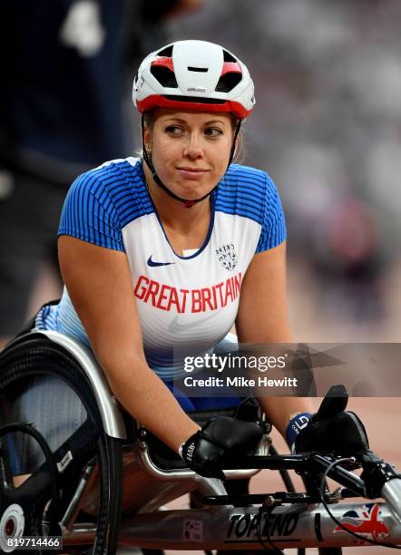 Hannah Cockroft of Great Britain prepares to compete in the Women's 400m T34 during day seven of the IPC World ParaAthletics Championships 2017 at...