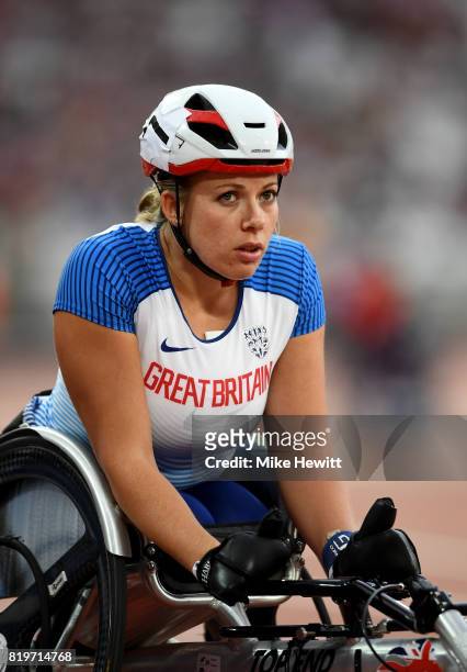 Hannah Cockroft of Great Britain prepares to compete in the Women's 400m T34 during day seven of the IPC World ParaAthletics Championships 2017 at...