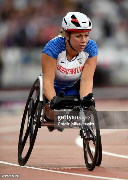 Hannah Cockroft of Great Britain prepares to compete in the Women's 400m T34 during day seven of the IPC World ParaAthletics Championships 2017 at...