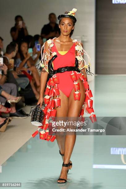 Model walks the runway at McDCouture Makes A Splash At Miami Swim Week at 2100 Collins Ave. On July 20, 2017 in Miami, Florida. McDonalds McDCouture...