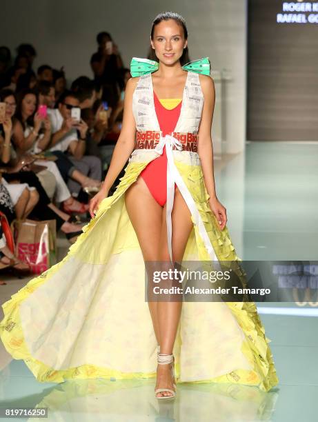 Model walks the runway at McDCouture Makes A Splash At Miami Swim Week at 2100 Collins Ave. On July 20, 2017 in Miami, Florida. McDonalds McDCouture...