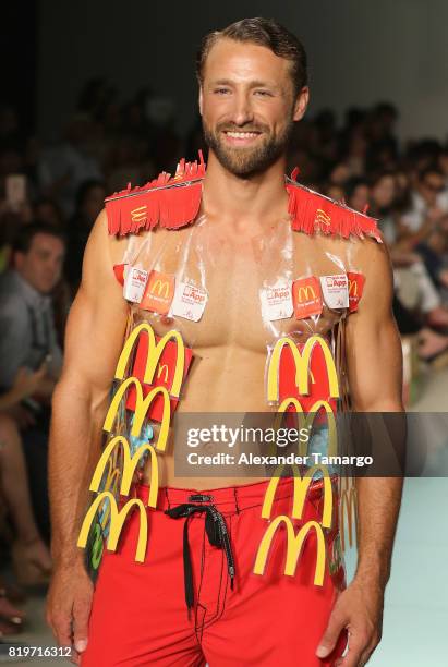 Model walks the runway at McDCouture Makes A Splash At Miami Swim Week at 2100 Collins Ave. On July 20, 2017 in Miami, Florida. McDonalds McDCouture...