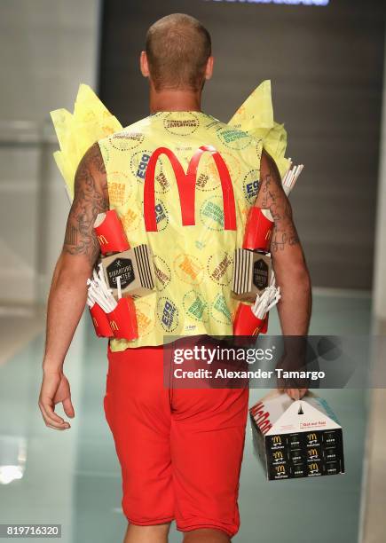 Model walks the runway at McDCouture Makes A Splash At Miami Swim Week at 2100 Collins Ave. On July 20, 2017 in Miami, Florida. McDonalds McDCouture...