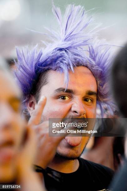 Metallica fan with purple hair in the crowd on day 9 of the 50th Festival D'ete De Quebec headlined by Metallica on the Main Stage at the Plaines D'...
