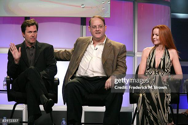 Executive Producers Bob Daily, Marc Cherry and Marcia Cross of "Desperate Housewives" answer questions during the ABC portion of the Television...