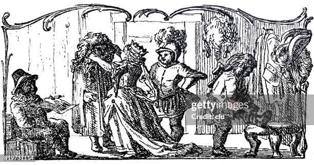 people in medieval dressing room - getting dressed stock illustrations