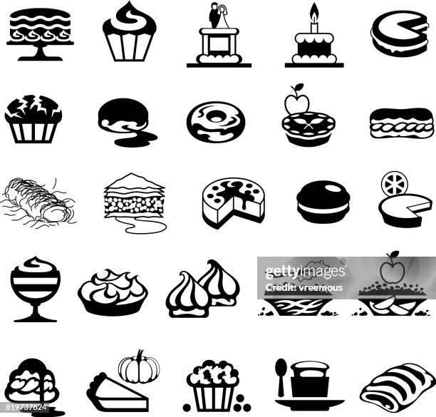 bakery, cakes and desserts icons - cobbler stock illustrations