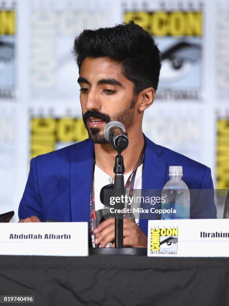 Actor Ibrahim Al-Mirza speaks onstage at the "Medinah" World Premiere Sneak Peek during Comic-Con International 2017 at San Diego Convention Center...