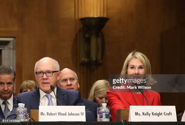 Robert Wood Johnson IV and Kelly Knight Craft participate in their Senate Foreign Relations Committee confirmation hearing on Capitol Hill, June 20,...