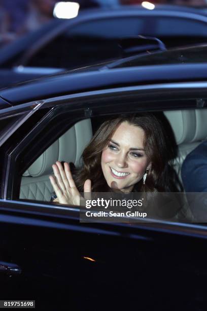 Catherine, Duchess of Cambridge and Prince William departs after attending a reception with creatives at 'Claerchens Ballhaus' the last original...