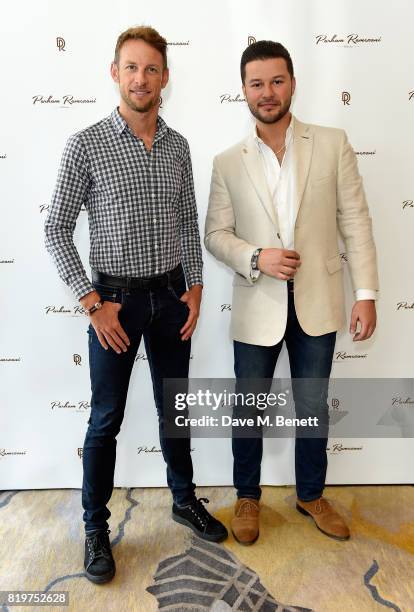 Jenson Button and Parham Ramezani attend Parham Ramezani X Jenson Button jewellery launch at The Shard on July 20, 2017 in London, England.