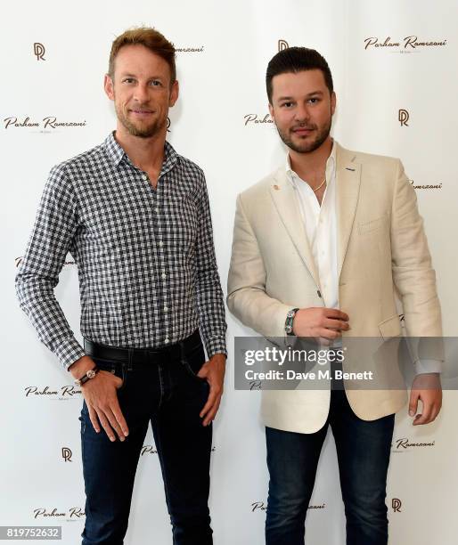 Jenson Button and Parham Ramezani attend Parham Ramezani X Jenson Button jewellery launch at The Shard on July 20, 2017 in London, England.