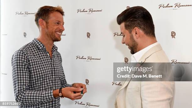 Jenson Button and Parham Ramezani attend Parham Ramezani X Jenson Button jewellery launch at The Shard on July 20, 2017 in London, England.